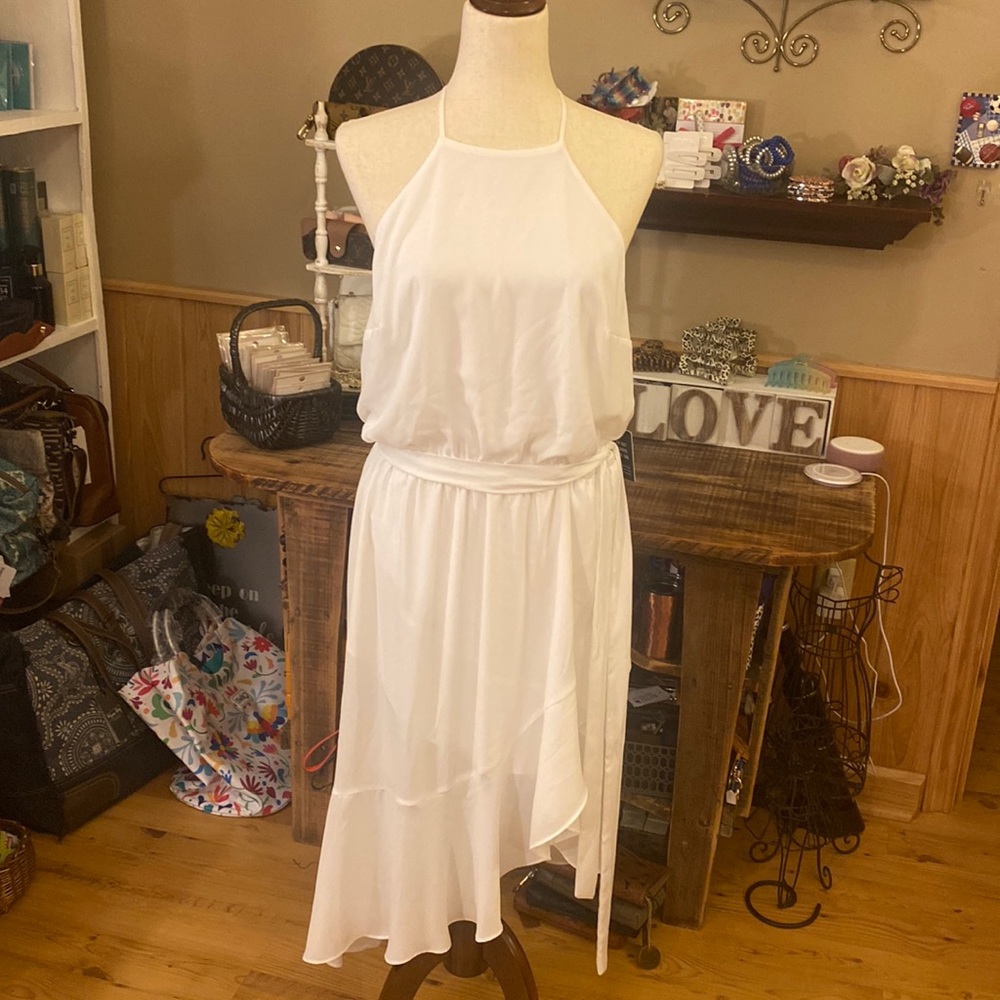 Express Women's White Fit And Flare Halter Dress